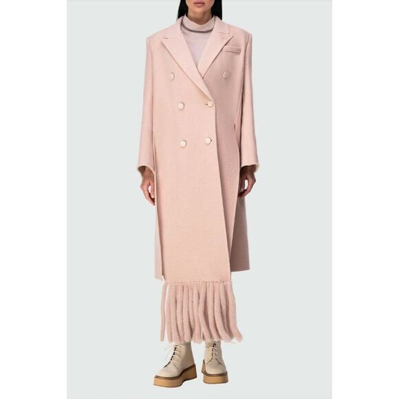 Fendi Muted Pink Button Camel Wool Pleated Sides Dangling Tassel Fringe 42 - Picture 1 of 16